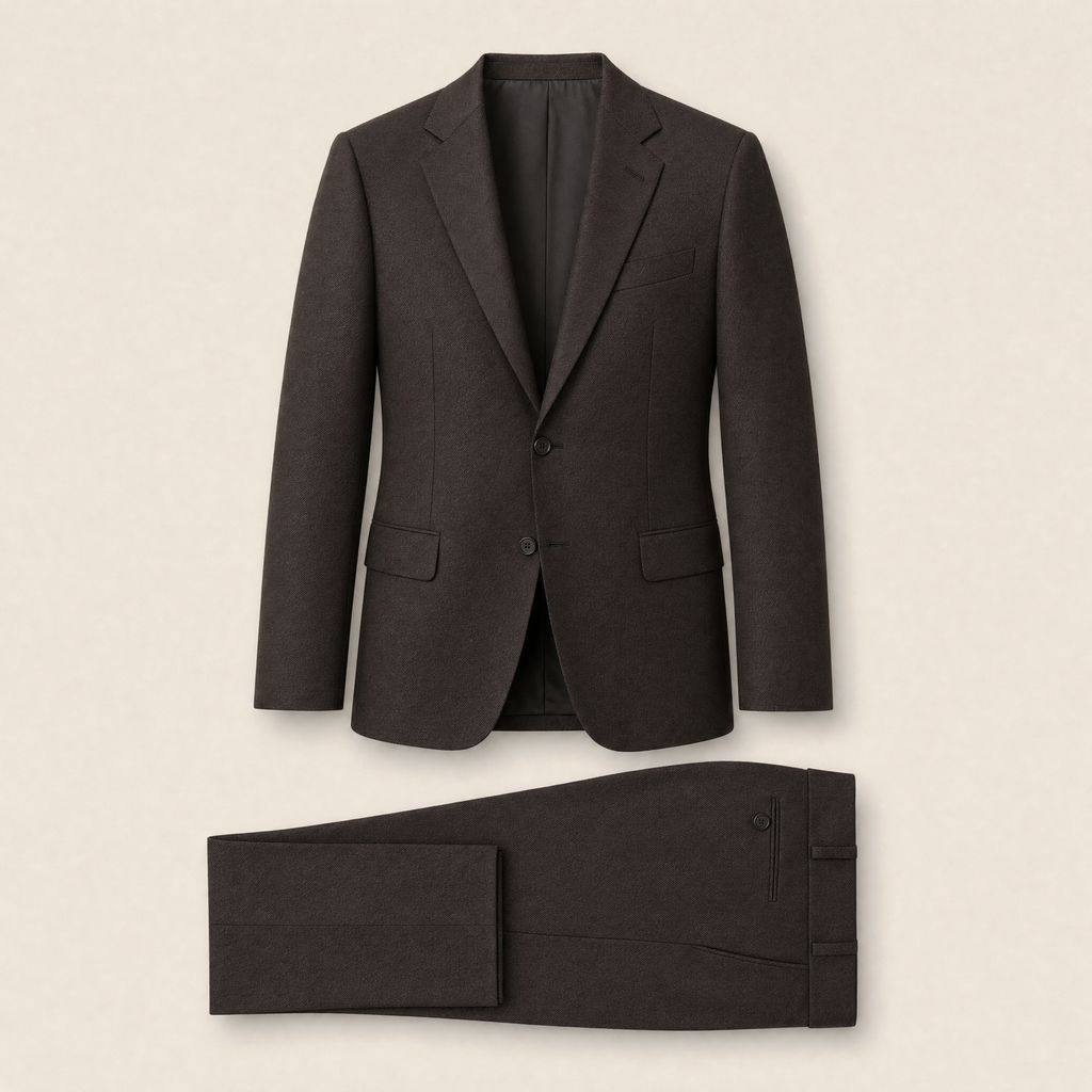 Abbott two-piece suit — Chocolate pure wool