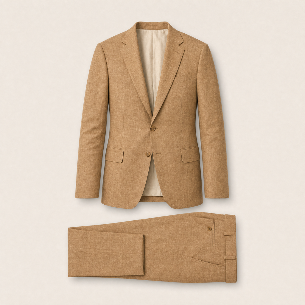Abymes two-piece suit — Tan linen blend