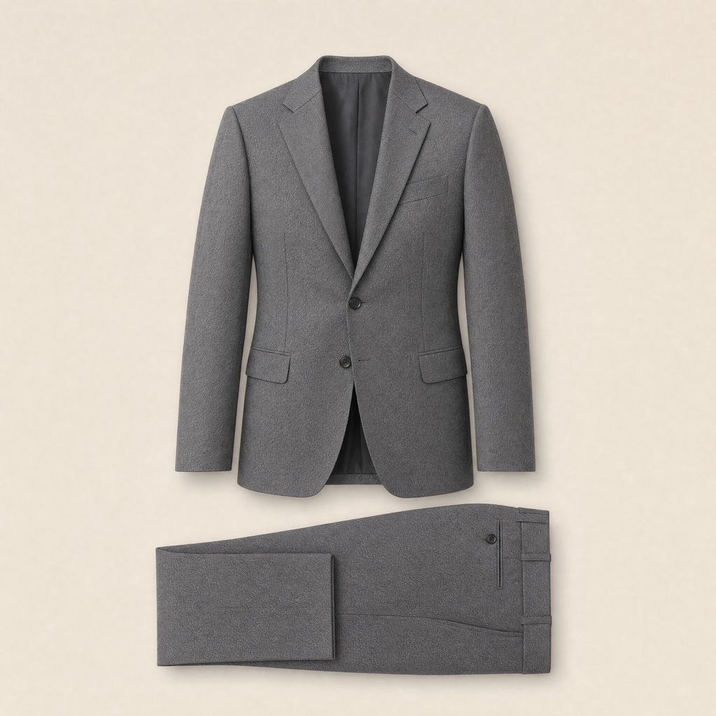 Blazies two-piece suit — Iron Gray technical, on model
