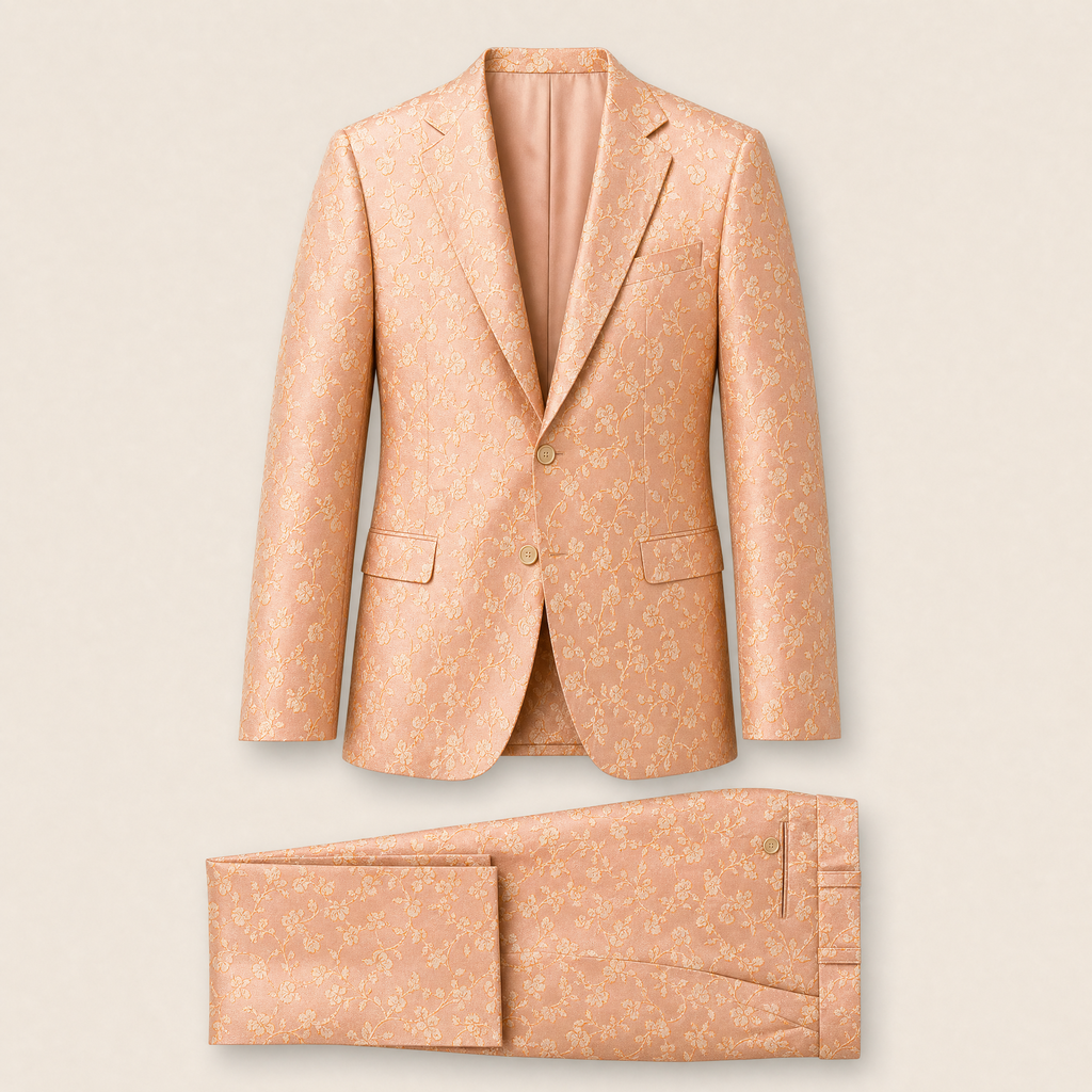 Bridal Mandarin two-piece suit — Orange jacquard