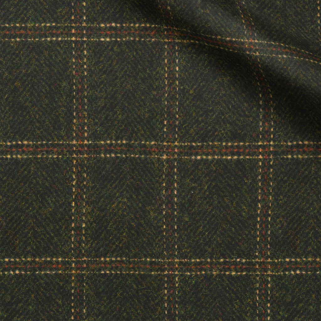 Edan fabric swatch — Forest Green herringbone, 500 gsm, Draperì Corsini
