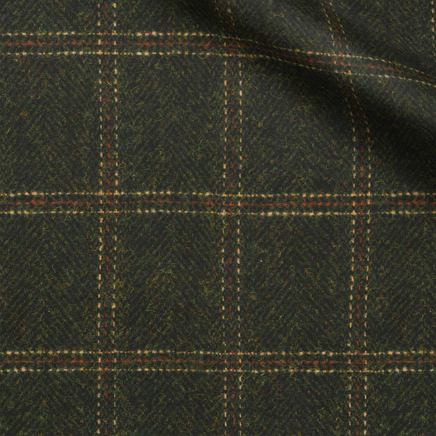 Edan fabric swatch — Forest Green herringbone, 500 gsm, Draperì Corsini