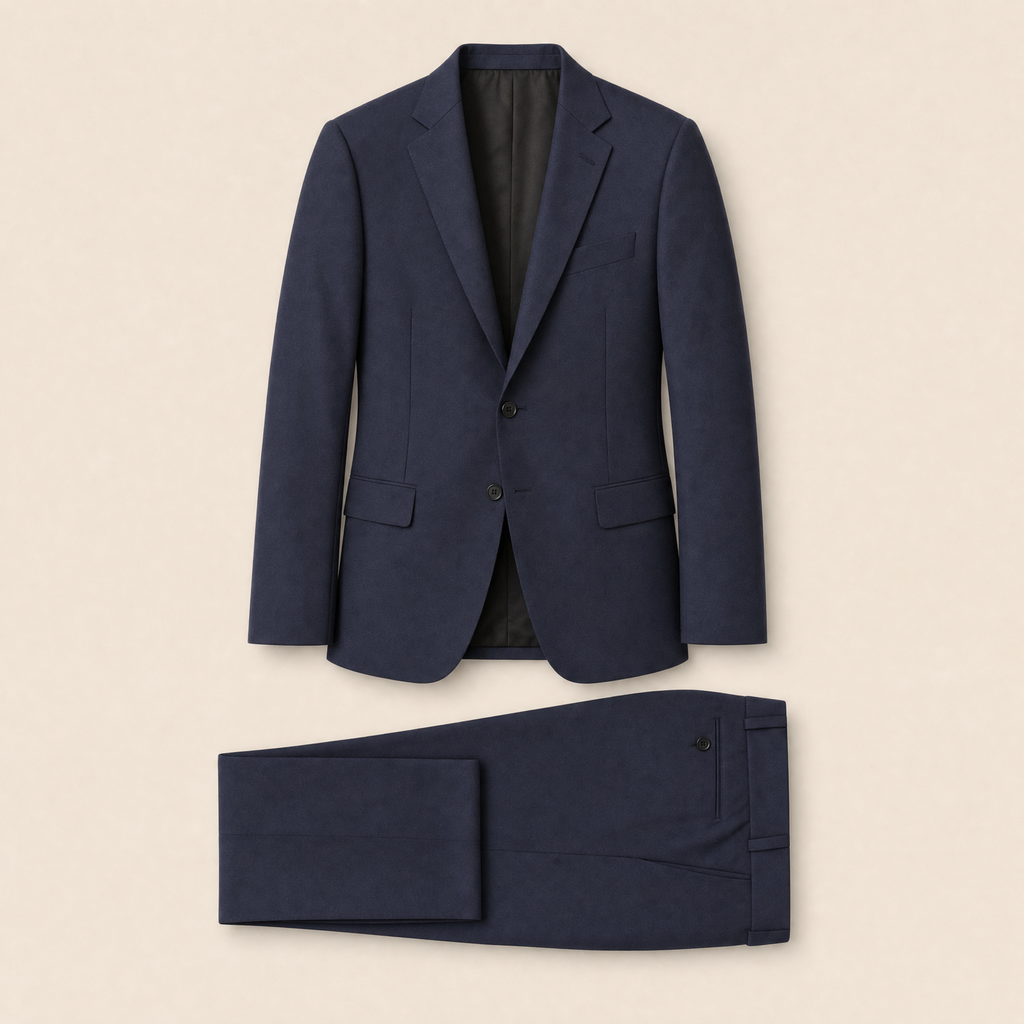 Friedrich two-piece suit — Navy Blue technical, on model