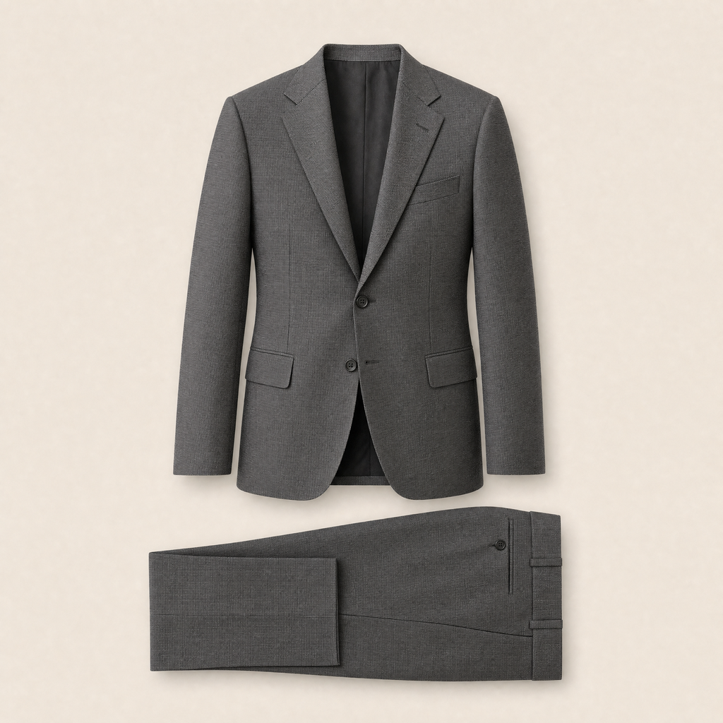 Hingphur two-piece suit — Iron Gray technical, on model