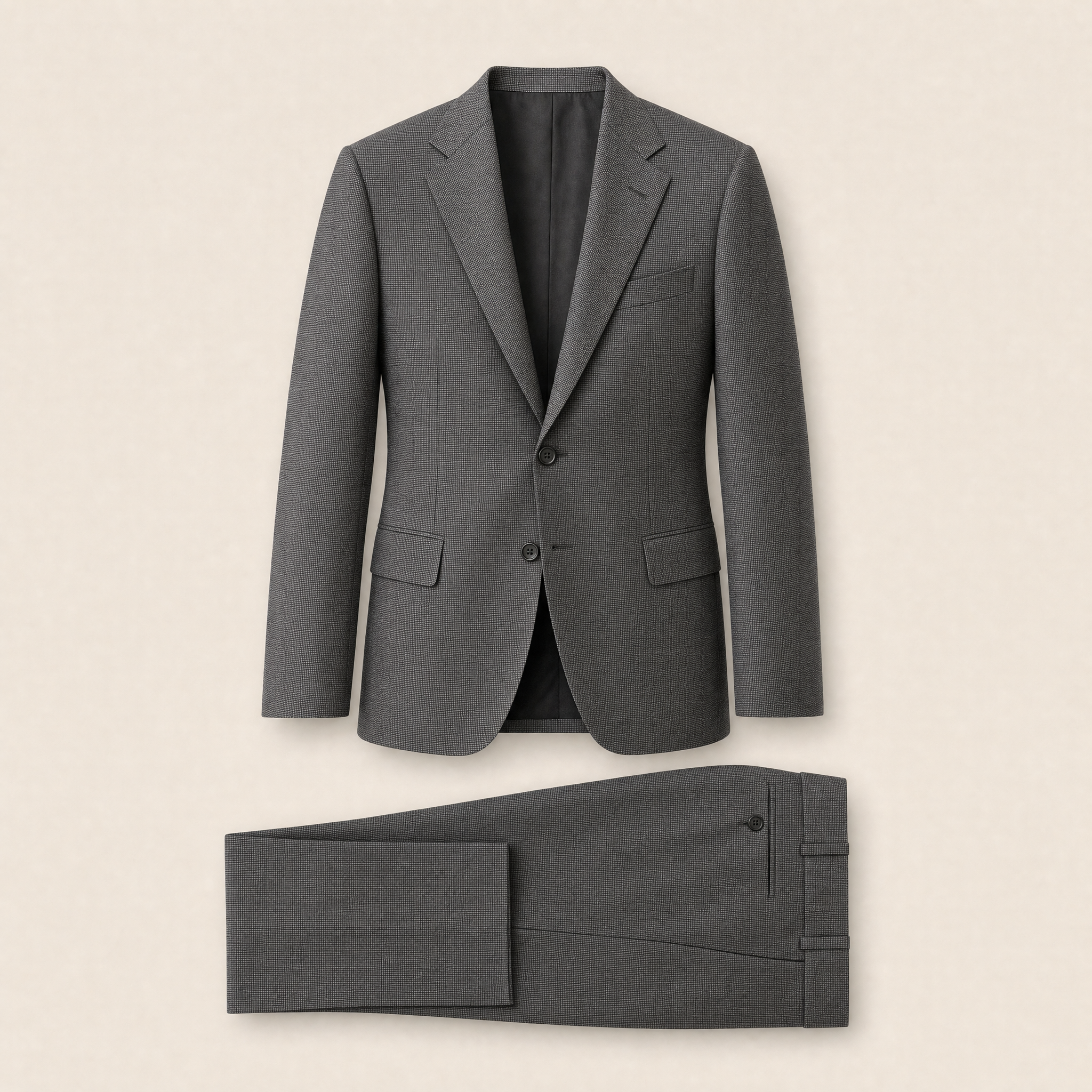 Hingphur two-piece suit — Iron Gray technical, on model