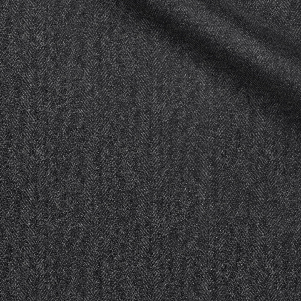 Kramer fabric swatch — Charcoal herringbone, 420 gsm, Draperì Corsini
