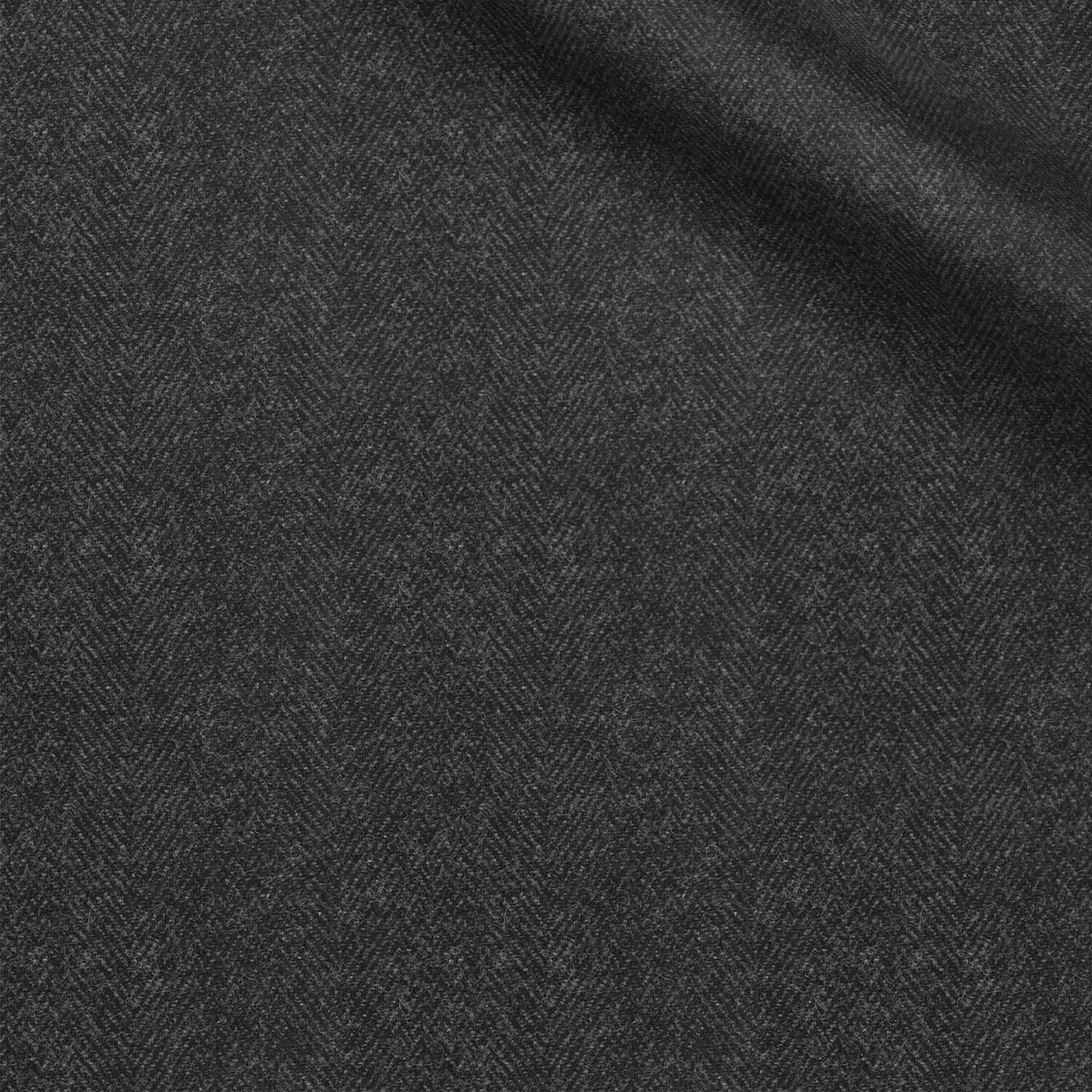 Kramer fabric swatch — Charcoal herringbone, 420 gsm, Draperì Corsini