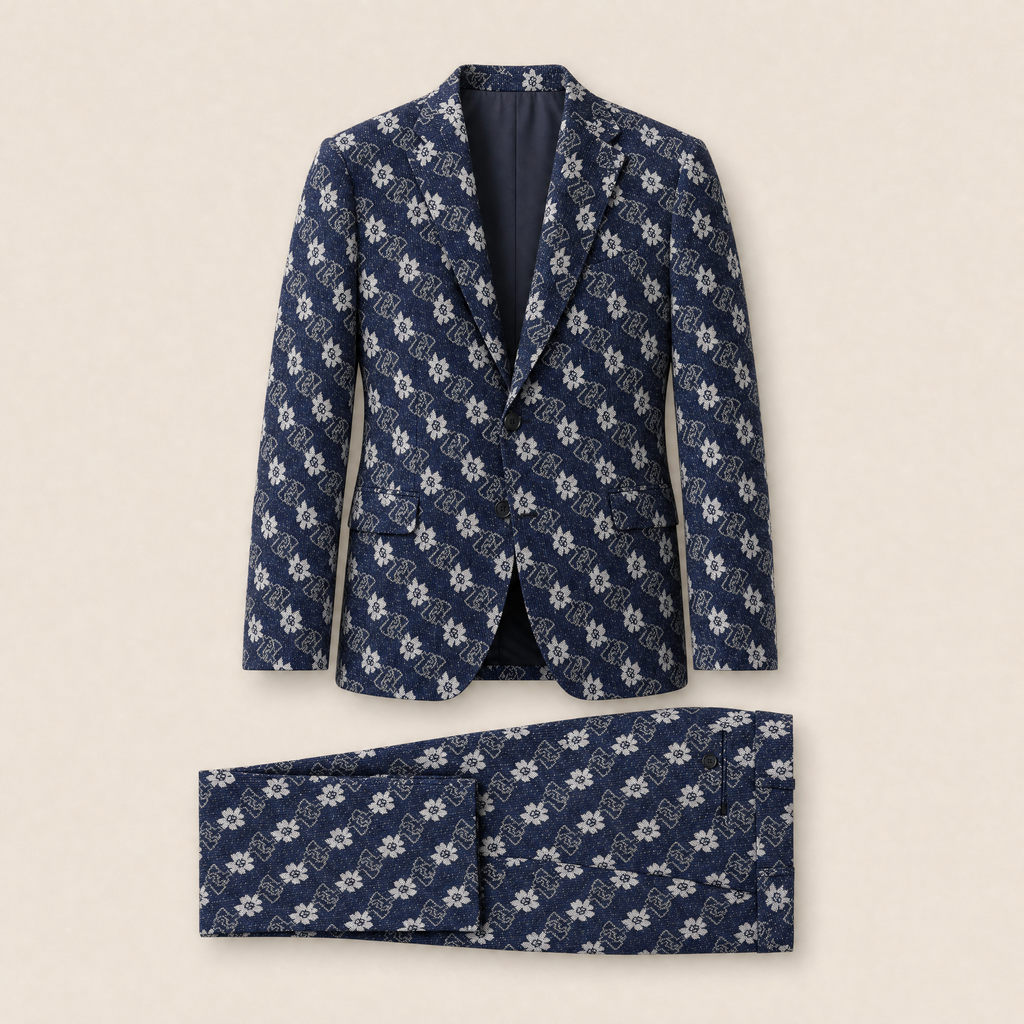 Mcpherson two-piece suit — Blue jacquard