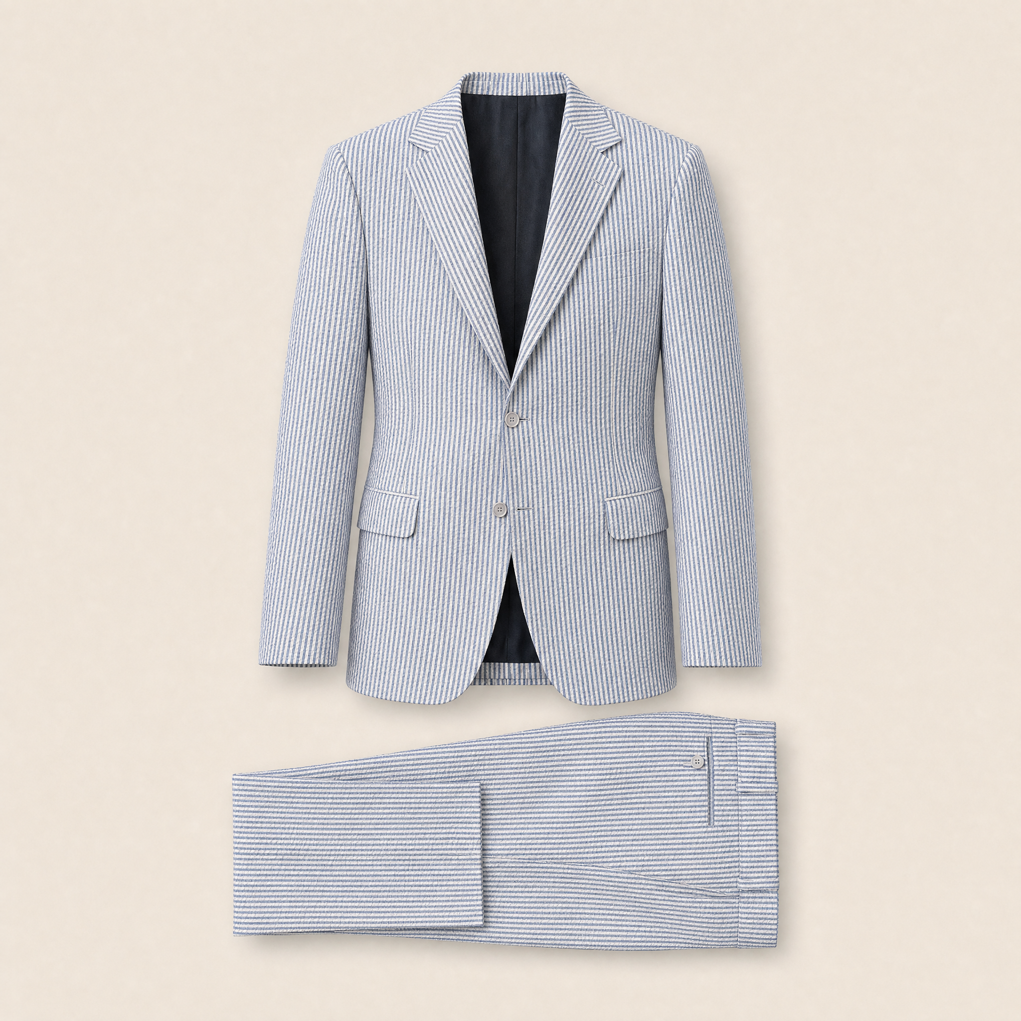 Ramdle two-piece suit — Mid Blue seersucker