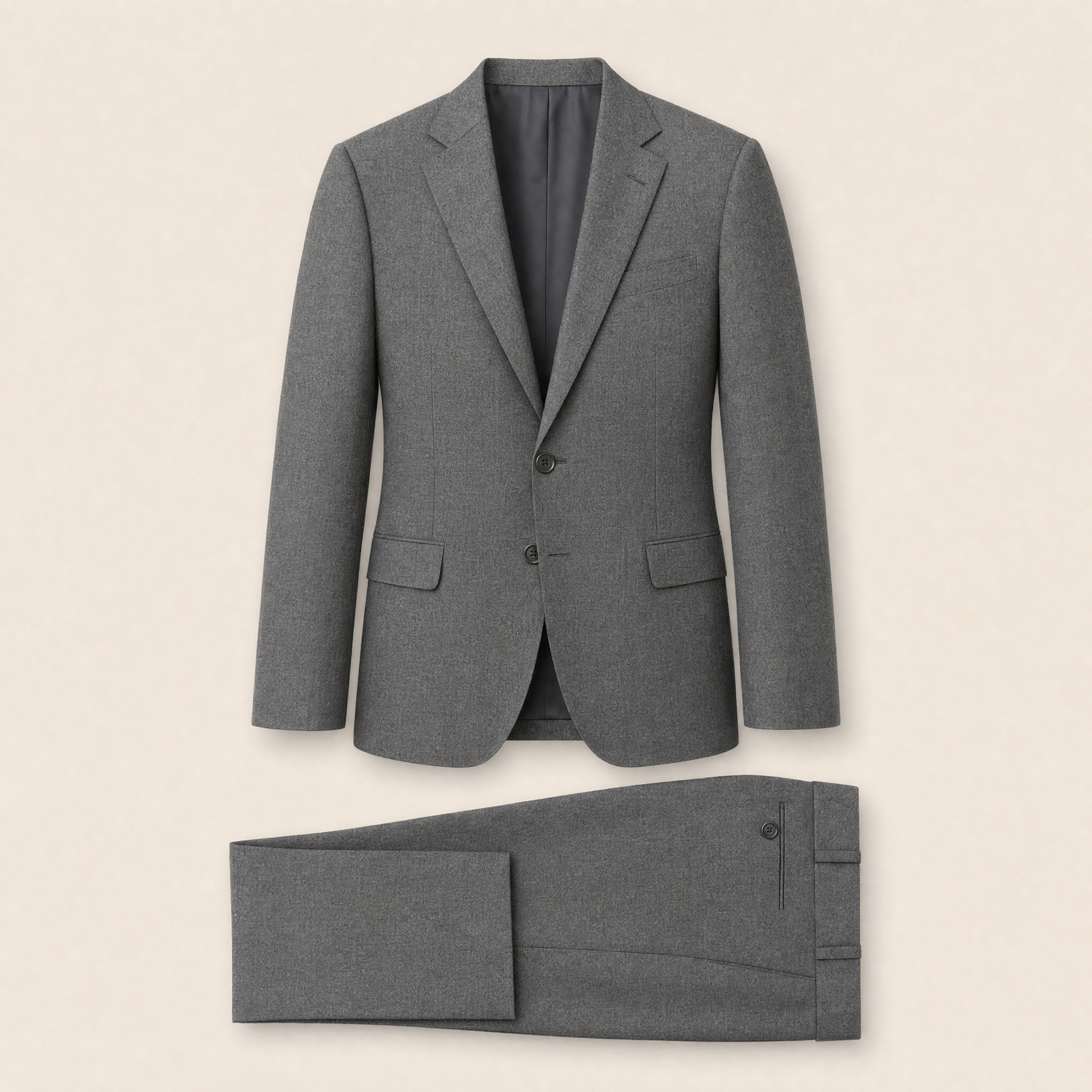 Sicilian Grey two-piece suit — Iron Gray technical, on model