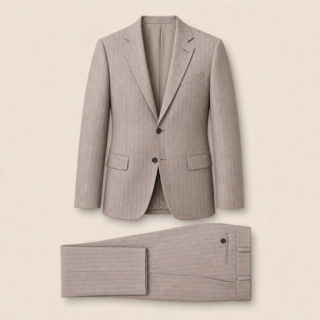 T1101 two-piece suit — Tan merino wool