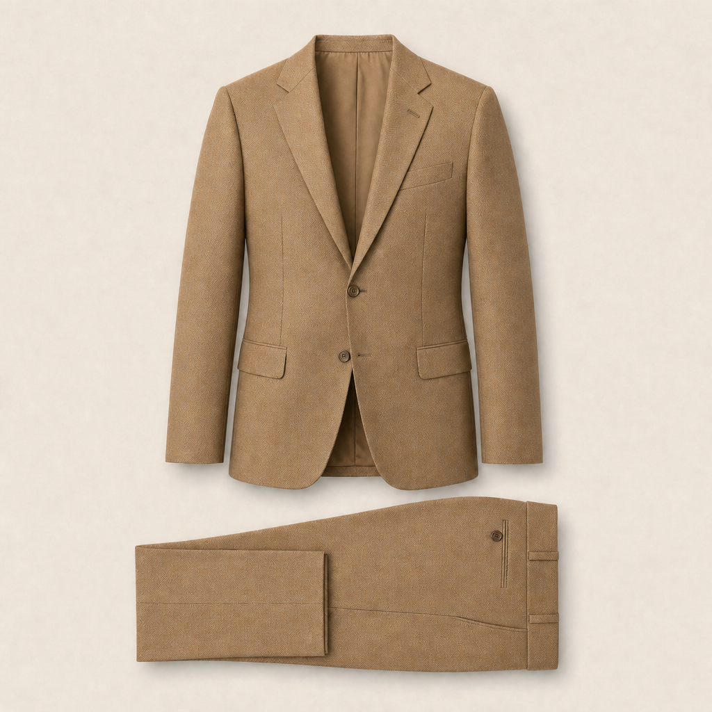 T3901 two-piece suit — Tan merino wool