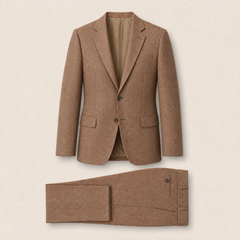 T3909 two-piece suit — Brown merino wool