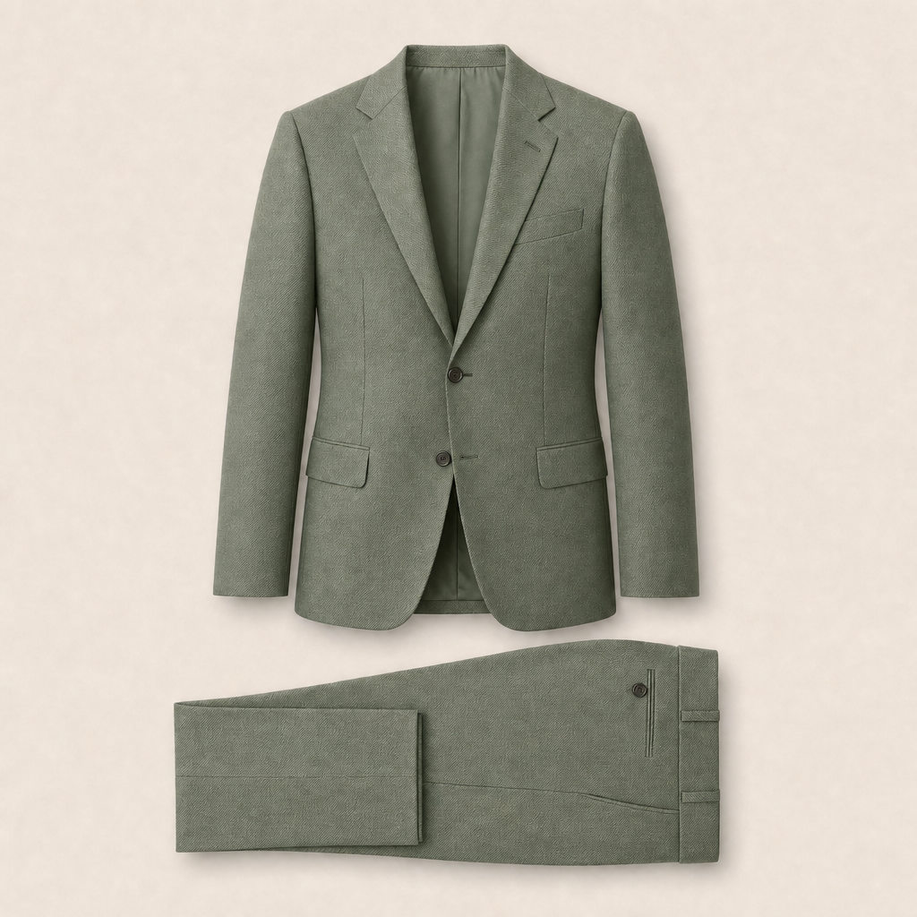 T3910 two-piece suit — Dark Green merino wool