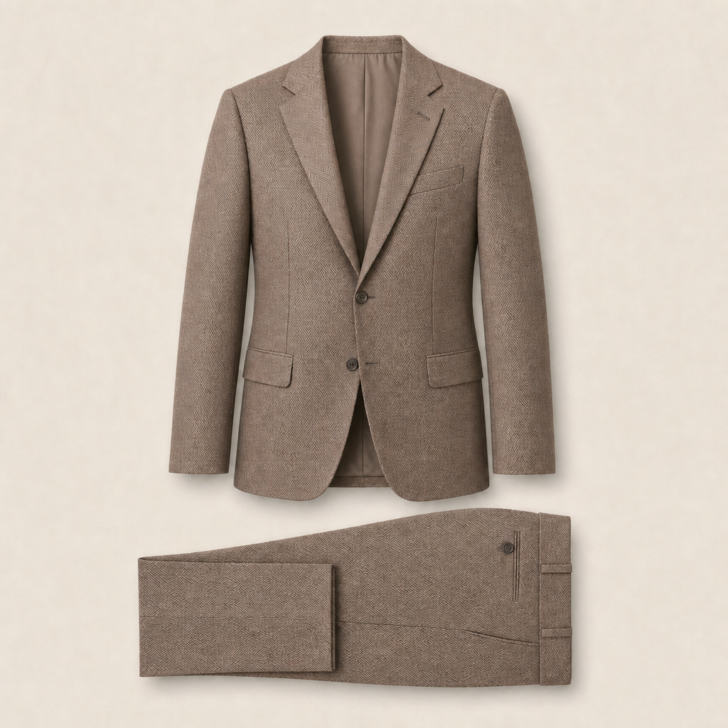 T3912 two-piece suit — Tan merino wool