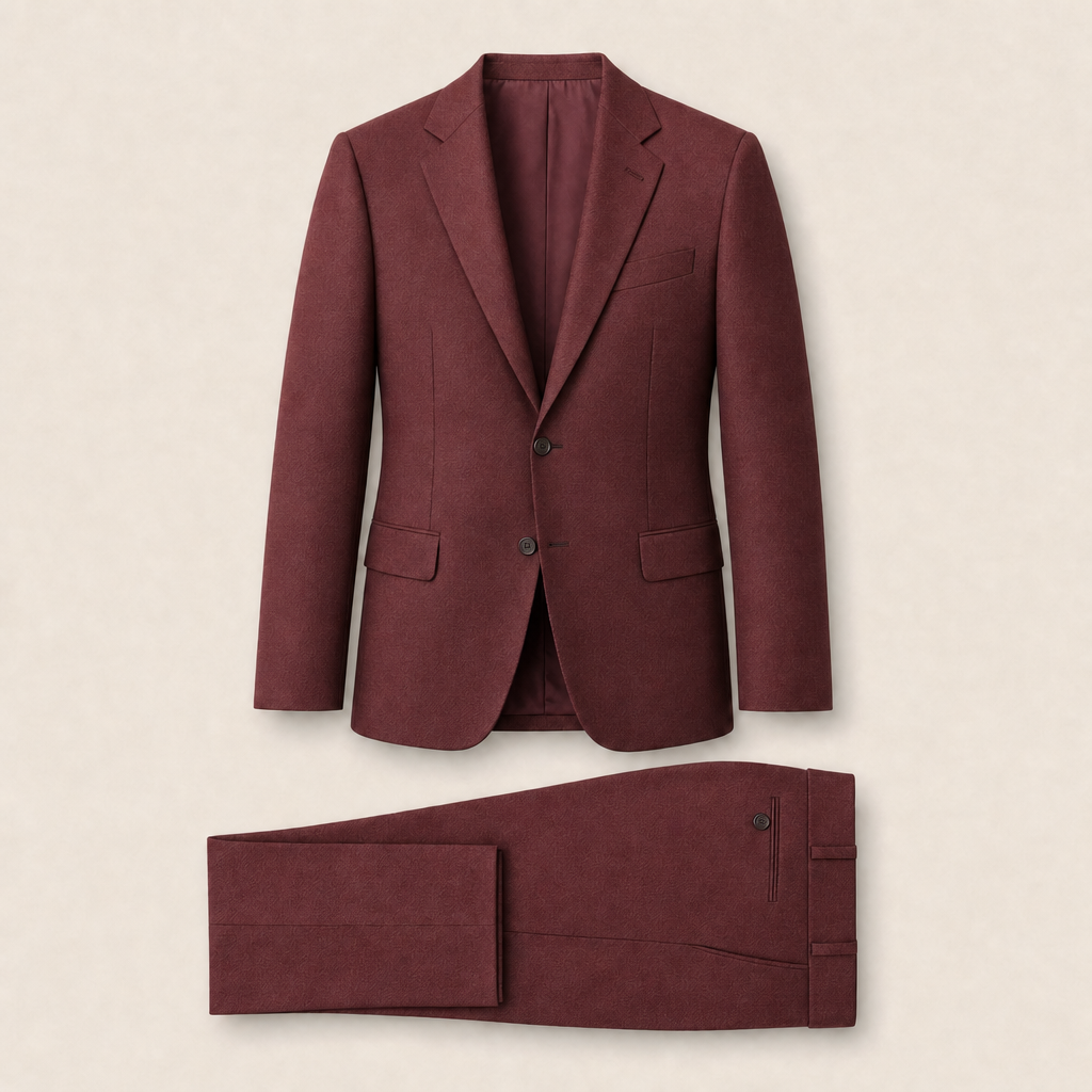 T7324 two-piece suit — Burgundy merino wool