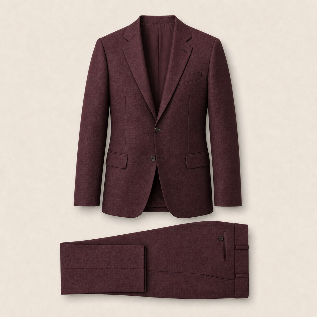 T7325 two-piece suit — Burgundy merino wool