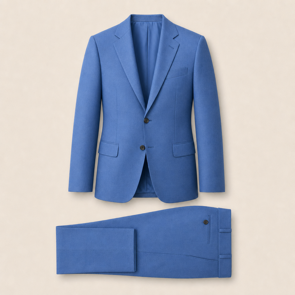 T7327 two-piece suit — Blue merino wool