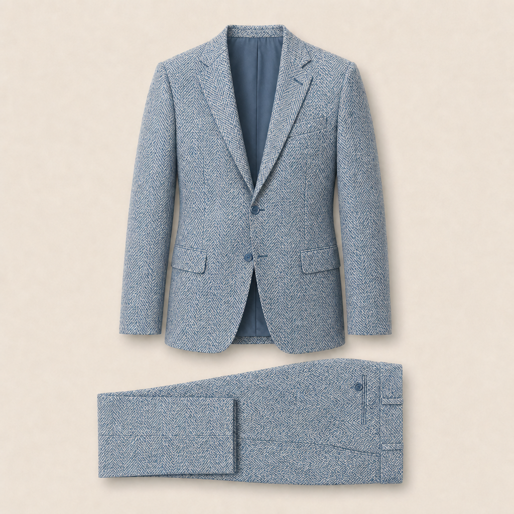 Trinidad two-piece suit — Mid Blue Herringbone