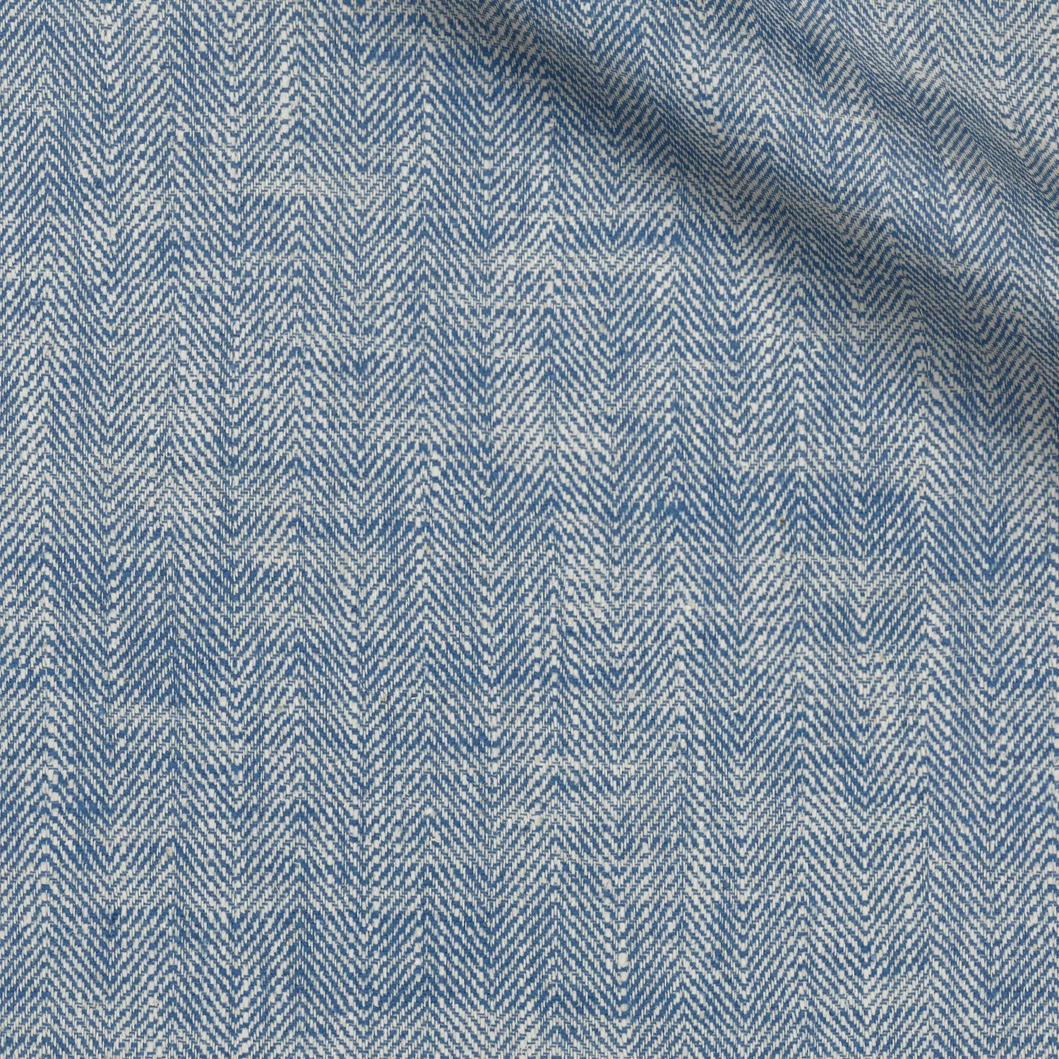 Trinidad fabric swatch — Mid Blue Herringbone, Piero Tallini