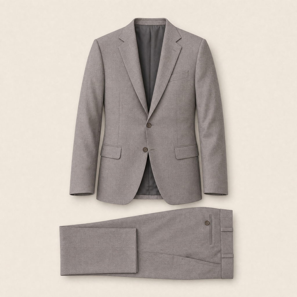 Wickford two-piece suit — Iron Gray technical, on model