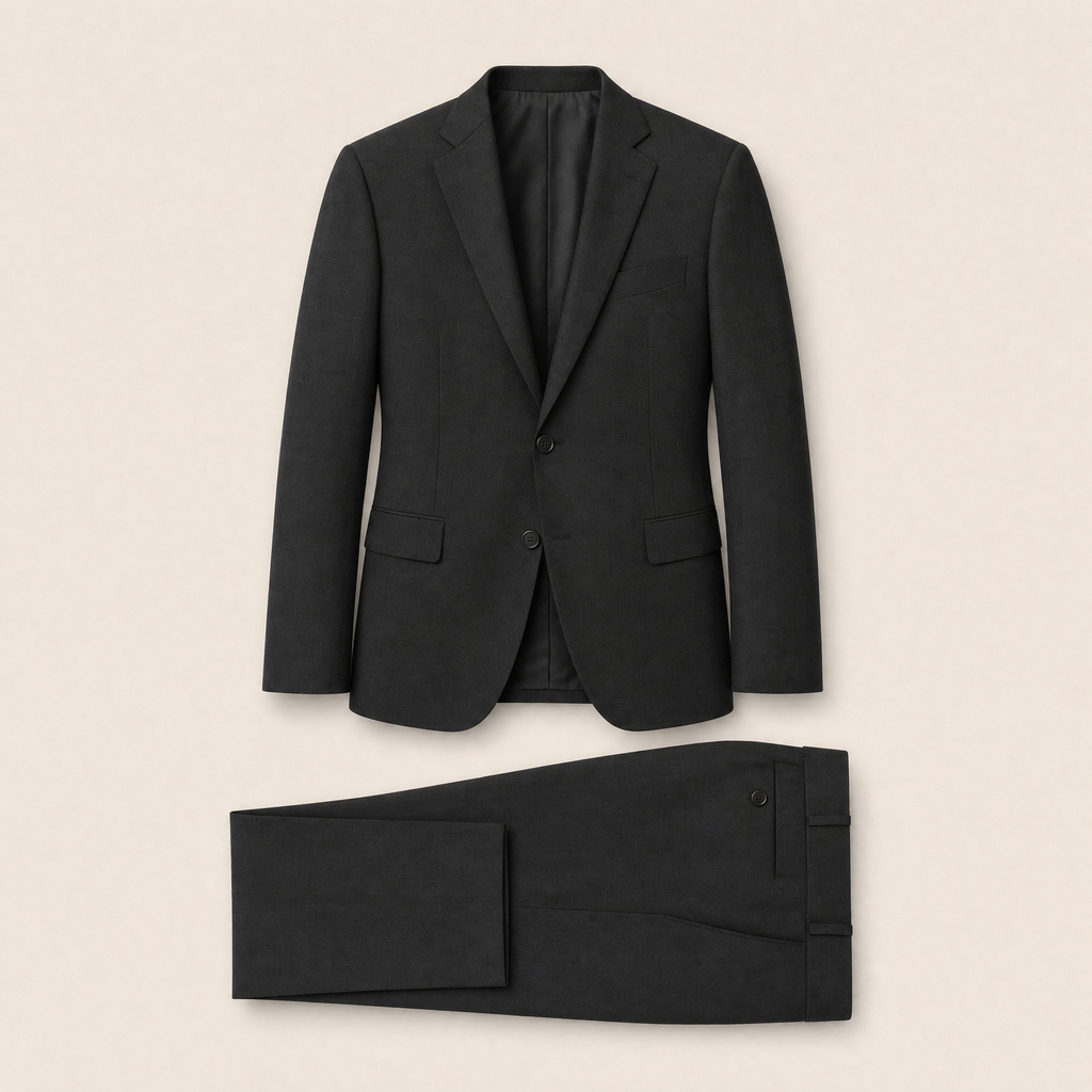 Wiggins two-piece suit — Black merino wool blend
