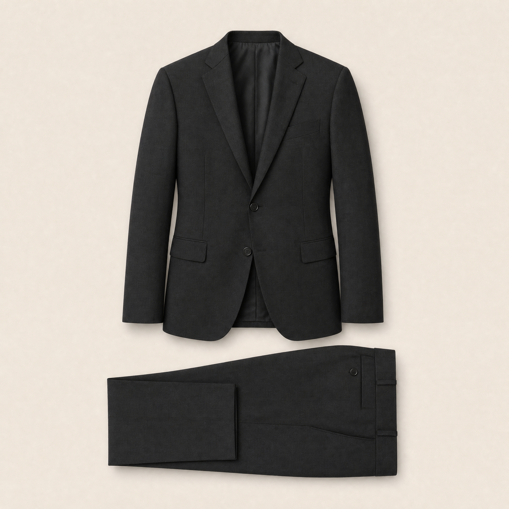 Wiggins two-piece suit — Black merino wool blend